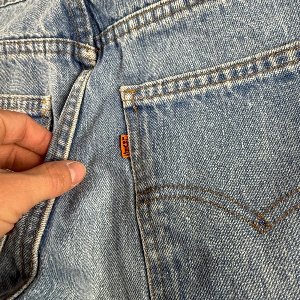 Vintage Levis Jeans Mens 32x25 Blue Orange Tab 70s 80s YKK Zipper Raw Hem Thrash
